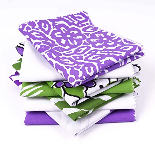 Soimoi 8 Pc Fat Quarter Bundle - Asian Block Print 18"x 22" DIY Patchwork- 100% Cotton Pre-Cut Quilting Fabric (Green & Purple)