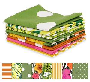 soimoi 8 pc fat quarter bundle - tropical print 18"x 22" diy patchwork- 100% cotton pre-cut quilting fabric (green & orange)