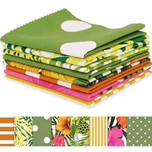 Soimoi 8 Pc Fat Quarter Bundle - Tropical Print 18"x 22" DIY Patchwork- 100% Cotton Pre-Cut Quilting Fabric (Green & Orange)