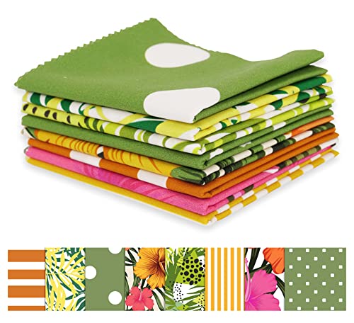 Soimoi 8 Pc Fat Quarter Bundle - Tropical Print 18"x 22" DIY Patchwork- 100% Cotton Pre-Cut Quilting Fabric (Green & Orange)