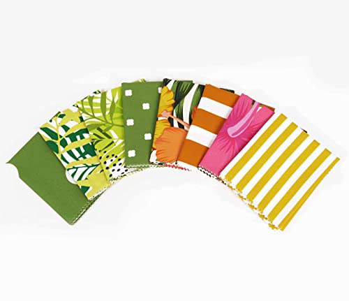 Soimoi 8 Pc Fat Quarter Bundle - Tropical Print 18"x 22" DIY Patchwork- 100% Cotton Pre-Cut Quilting Fabric (Green & Orange)