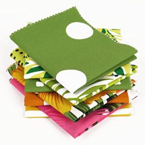 Soimoi 8 Pc Fat Quarter Bundle - Tropical Print 18"x 22" DIY Patchwork- 100% Cotton Pre-Cut Quilting Fabric (Green & Orange)