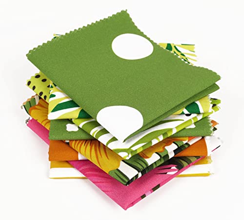 Soimoi 8 Pc Fat Quarter Bundle - Tropical Print 18"x 22" DIY Patchwork- 100% Cotton Pre-Cut Quilting Fabric (Green & Orange)