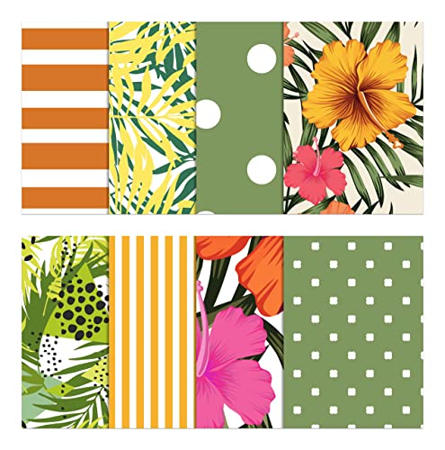 Soimoi 8 Pc Fat Quarter Bundle - Tropical Print 18"x 22" DIY Patchwork- 100% Cotton Pre-Cut Quilting Fabric (Green & Orange)