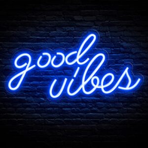 olekki blue good vibes neon sign - led neon signs for wall decor, neon lights for bedroom, neon wall signs (16.1 x 8.3 inch)