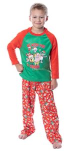 nickelodeon boys' spongebob squarepants a krabby christmas pajama set (8) red