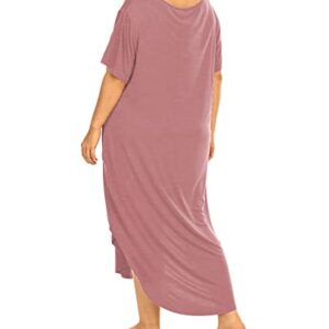 Womens Plus Size Nightgowns Sleepwear Short Sleeve Sleep Dress Maxi Night Gowns with Pockets 4X Pink