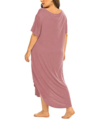 Womens Plus Size Nightgowns Sleepwear Short Sleeve Sleep Dress Maxi Night Gowns with Pockets 4X Pink