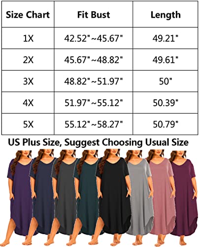 Womens Plus Size Nightgowns Sleepwear Short Sleeve Sleep Dress Maxi Night Gowns with Pockets 4X Pink