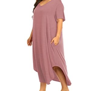 Womens Plus Size Nightgowns Sleepwear Short Sleeve Sleep Dress Maxi Night Gowns with Pockets 4X Pink