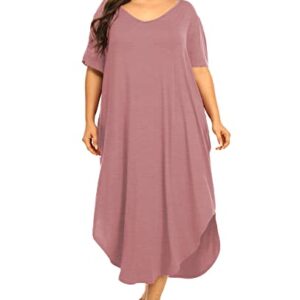 Womens Plus Size Nightgowns Sleepwear Short Sleeve Sleep Dress Maxi Night Gowns with Pockets 4X Pink