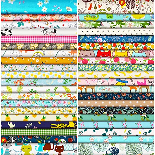 40 Pcs 10 x 10 Inches Cotton Fabric Bundle Squares Precut Fabric Squares Multi Color Floral Fat Squares Sheets for Kids DIY Craft Quilting Sewing (Vintage Patterns)