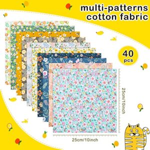 40 Pcs 10 x 10 Inches Cotton Fabric Bundle Squares Precut Fabric Squares Multi Color Floral Fat Squares Sheets for Kids DIY Craft Quilting Sewing (Vintage Patterns)