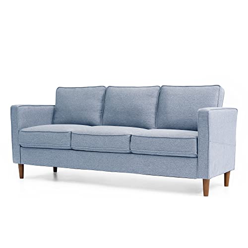 Mellow HANA Modern Linen Fabric Loveseat/Sofa/Couch with Armrest Pockets, Dusty Blue