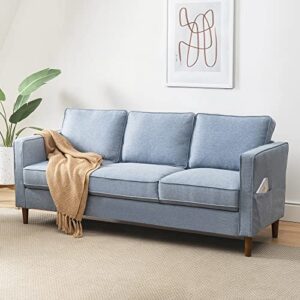mellow hana modern linen fabric loveseat/sofa/couch with armrest pockets, dusty blue