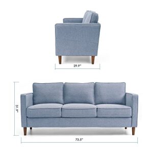 Mellow HANA Modern Linen Fabric Loveseat/Sofa/Couch with Armrest Pockets, Dusty Blue