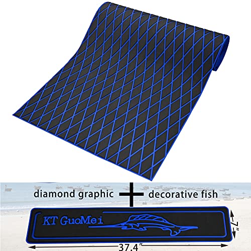 KT GuoMei 94.5"× 37.8" EVA Foam Boat Decking Sheet Faux Teak Decking Self-Adhesive Marine Yacht RV Swimming Pool Boat Flooring Motorboat Non-Skid (Dark Gray and Blue Stripes)