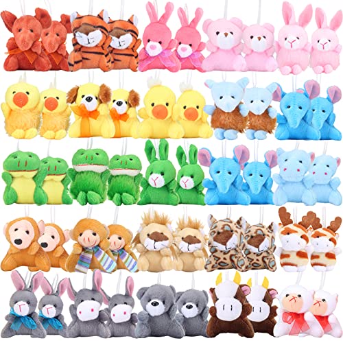 Axbotoy 48 Pieces Mini Plush Animals Toys Set, Small Stuffed Animal Keychain Set for Valentine Gift,Easter Egg Filter,Carnival Prizes, Classroom Rewards, Goody Bags Filler,Party Favors