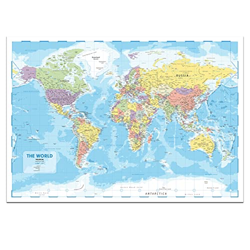 Hambli World Map For Wall – 37” x 26” Large Map of the World Poster - World Map Wall Art For Classroom, Kids & Travel