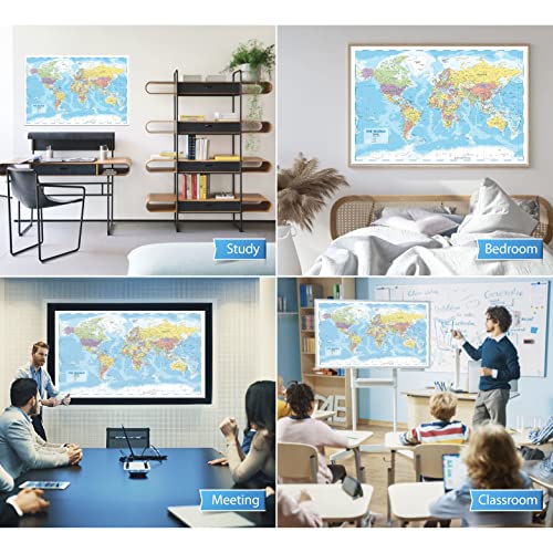 Hambli World Map For Wall – 37” x 26” Large Map of the World Poster - World Map Wall Art For Classroom, Kids & Travel