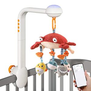 tumama baby crib mobile, crib toys with projection night light, music and white noise, soft plush mirror hanging toys,mute spin motor nursery toys for infant 0 3 6 9 month newborn xmas gift (crab)