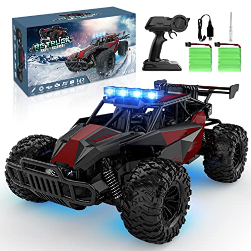 BLUEJAY Remote Control Car - 2.4GHz High Speed 33KM/H RC Cars Toys, 1:12 Monster RC Truck Off Road Hobby Toys with LED Headlight and Rechargeable Battery Gifts for Adults Boys 8-12 Kids