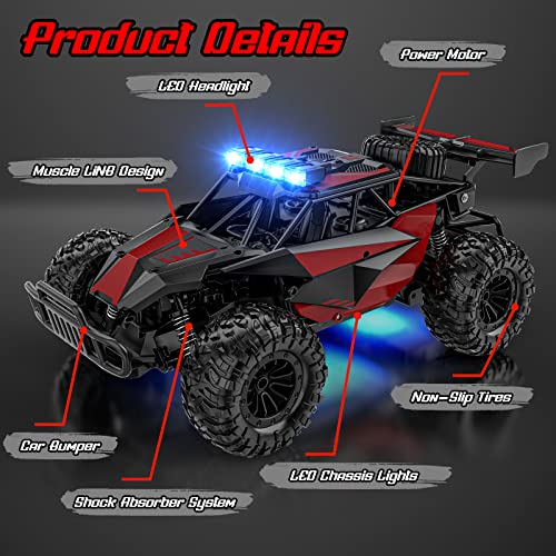 BLUEJAY Remote Control Car - 2.4GHz High Speed 33KM/H RC Cars Toys, 1:12 Monster RC Truck Off Road Hobby Toys with LED Headlight and Rechargeable Battery Gifts for Adults Boys 8-12 Kids