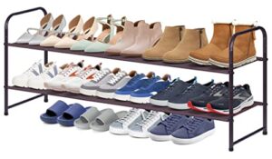 aooda 2 tier long shoe rack for closet stackable wide low 18-pairs fabric shoe shelf storage organizer for floor,bedroom (bronze)