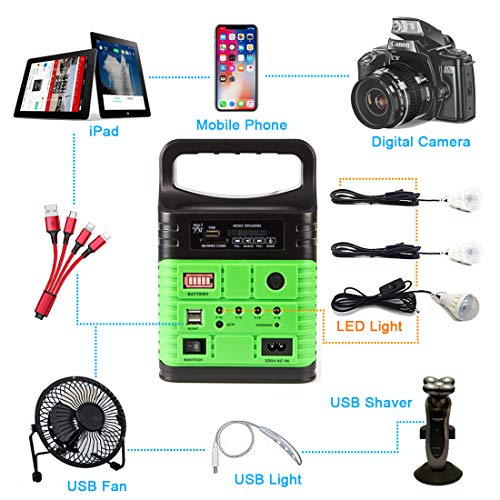 Solar Generator - Portable Power Station for Emergency Power Supply,Portable Generators for Camping,Home Use&Outdoor,Solar Powered Generator With Panel Including 3 Sets LED Light (green)