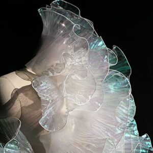 5 yards retro ruffle pleated chiffon trim dress bag decoration tulle fabric applique trimming craft sewing (iridescent white)