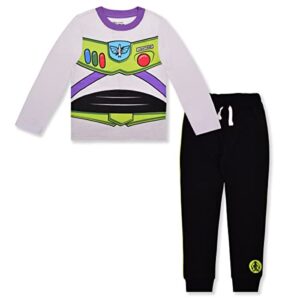 disney toy story woody and buzz lightyear boys’ long sleeve shirt and jogger pant set for toddler and little kids