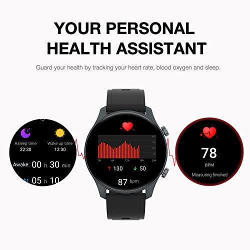 Smart Watch for Men Women Quick Text Reply 1.2" AMOLED Always-on Display for Android Phones and iOS Compatible iPhone Samsung Oxygen Heart Rate Monitor 3ATM Smartwatch