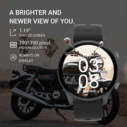 Smart Watch for Men Women Quick Text Reply 1.2" AMOLED Always-on Display for Android Phones and iOS Compatible iPhone Samsung Oxygen Heart Rate Monitor 3ATM Smartwatch