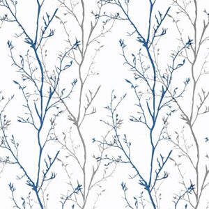 mecpar gray blue tree branches peel and stick wallpaper 17.71" x 118" natural wall paper modern tree branch contact paper removable wallpaper self-adhesive vinyl for furniture crafts walls
