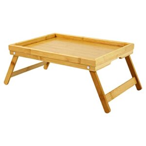 WKWKER Bamboo TV Bed Tray Table with Folding Legs Serving Trays Drawing Table Portable Laptop Desk Snack Table Breakfast Trays (Natural)