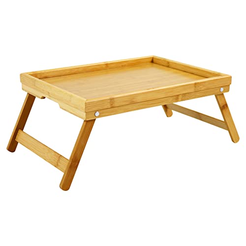 WKWKER Bamboo TV Bed Tray Table with Folding Legs Serving Trays Drawing Table Portable Laptop Desk Snack Table Breakfast Trays (Natural)