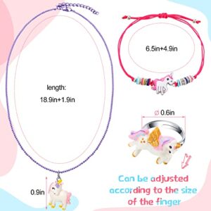 24 Pcs Little Girl Jewelry Set Kids Unicorn Necklace Cute Woven Bracelet Ring for Girls Pretend Dress up Party Favor (Vivid Style)