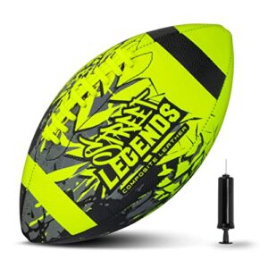 street legends youth football for kids, graffiti printed composite leather size 8 football- includes pump, made for training, practicing, & recreational play, volt