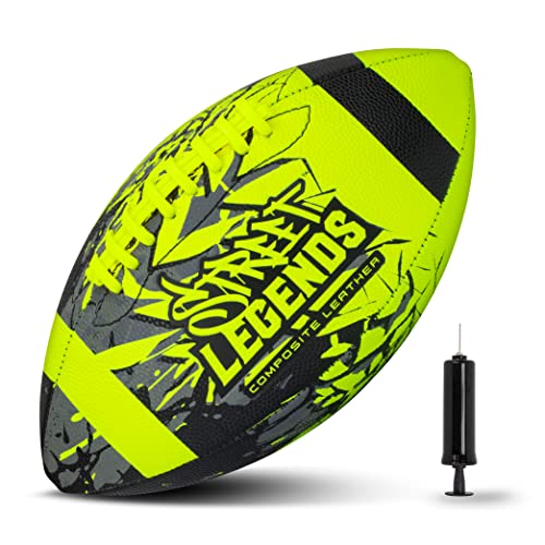 Street Legends Youth Football for Kids, Graffiti Printed Composite Leather Size 8 Football- Includes Pump, Made for Training, Practicing, & Recreational Play, Volt