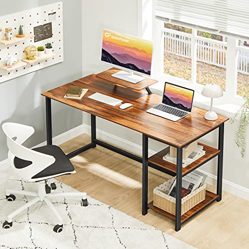 GreenForest Home Office Computer Desk with Monitor Stand and Reversible Storage Shelves,47 inch Modern Writing PC Work Table,Easy Assembly,Walnut