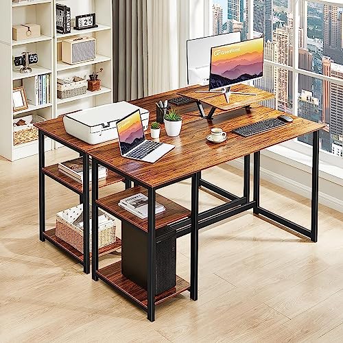 GreenForest Home Office Computer Desk with Monitor Stand and Reversible Storage Shelves,47 inch Modern Writing PC Work Table,Easy Assembly,Walnut