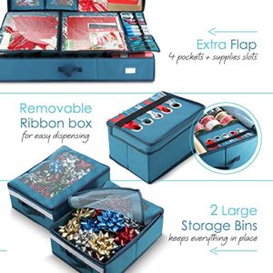 Hearth & Harbor Holiday Storage with Extra 2 PC of Christmas Storage Bins and Ribbon Storage Organizer - Fade Resistant Wrapping Paper Storage Containers with Wheels Fits Up to 30 Rolls of 40" Length