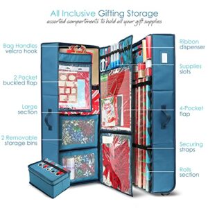 Hearth & Harbor Holiday Storage with Extra 2 PC of Christmas Storage Bins and Ribbon Storage Organizer - Fade Resistant Wrapping Paper Storage Containers with Wheels Fits Up to 30 Rolls of 40" Length