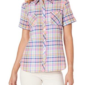 Tommy Hilfiger Women's Preppy Camp Shirt, Pink Multi Plaid, Medium