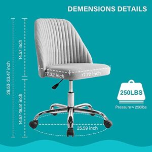 HOMEFLA Home Office Desk Chair, Modern Linen Fabric Chair Adjustable Swivel Task Chair Mid-Back Cute Upholstered Armless Computer Chair with Wheels for Bedroom Studying Room Vanity Room (Light Grey)