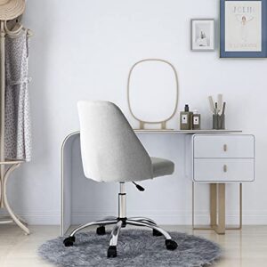 HOMEFLA Home Office Desk Chair, Modern Linen Fabric Chair Adjustable Swivel Task Chair Mid-Back Cute Upholstered Armless Computer Chair with Wheels for Bedroom Studying Room Vanity Room (Light Grey)