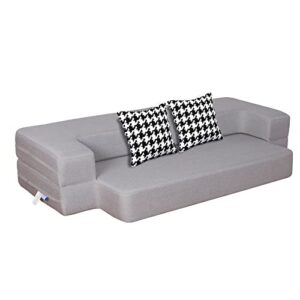 hontop folding sofa couch bed 75" w x 30" d x 20" h with 2 pillows modern futon sofa bed memory foam sleeper chair bed for guest bed mattress, twin size, light grey
