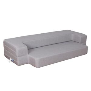 hontop 8 inch folding sofa bed queen size memory foam couch convertible futon sleeper foam bed for bedroom living room guest, light grey