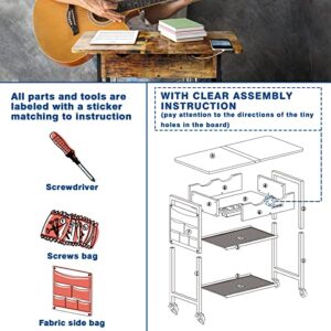 Slim Side Table with USB Ports and Outlets, Narrow End Table with Storage Shelf and Bag for Small Spaces 2 Sides Flip Top Nightstand with Charging Station Rolling Wheels for Living Room Bedroom Brown