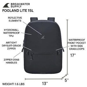 Breakwater Supply™ Fogland Lite Small Waterproof Submersible Backpack with Laptop Sleeve & Airtight Zippers for Outdoors, Surfing, Kayaking, Hiking, Cycling, Unisex TPU Dry Bag (Stealth Black, 15L)